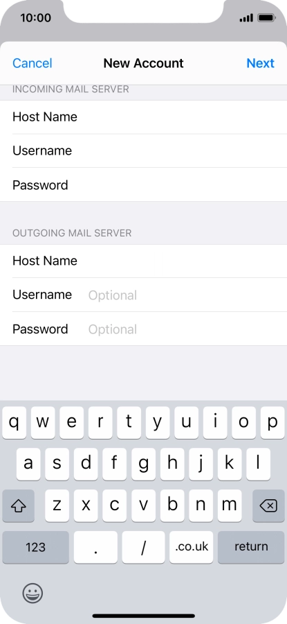 Press Username and key in the username for your email account. Please note that if you're using Vodafone's outgoing server, leave the username field empty.