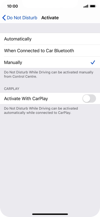 Press the required setting.
