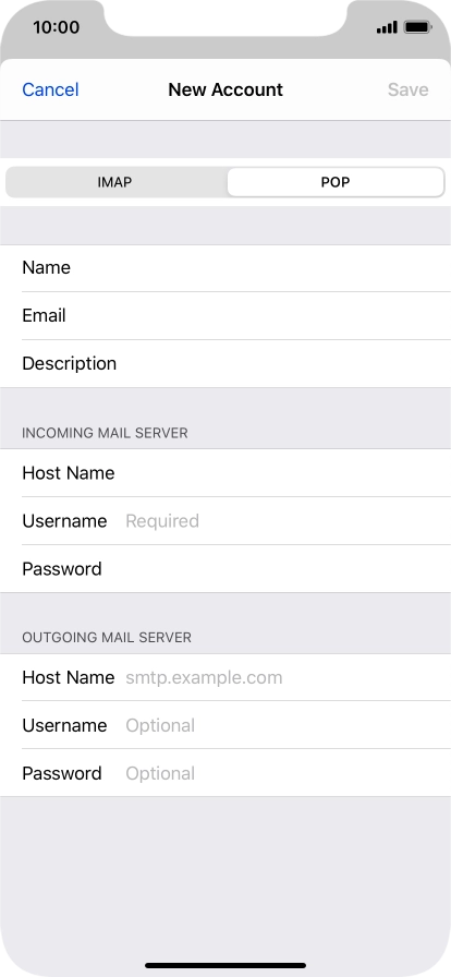 Press Username and key in the username for your email account.