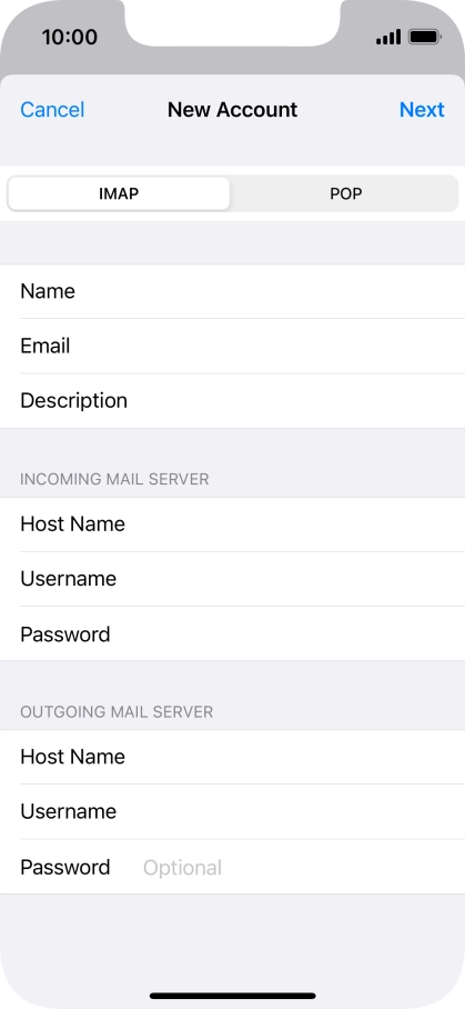 Press Password and key in the password for your email account. Please note that if you're using Vodafone's outgoing server, leave the password field empty.
