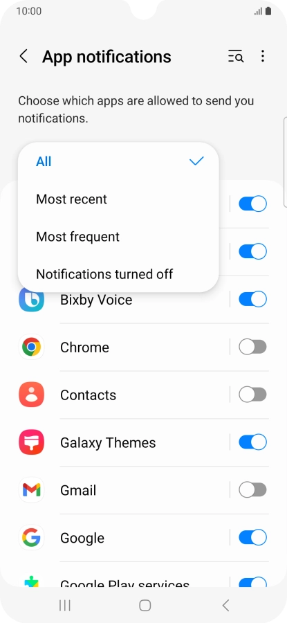 Press the required setting.