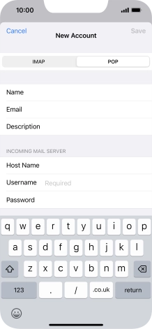 Press Username and key in the username for your email account.