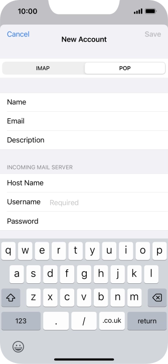 Press Username and key in the username for your email account.