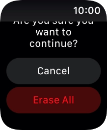 Press Erase All. Wait a moment while the factory default settings are restored. Follow the instructions on the screen to set up your Apple Watch and prepare it for use. Press Erase All. Wait a moment while the factory default settings are restored. Follow the instructions on the screen to set up your Apple Watch and prepare it for use.