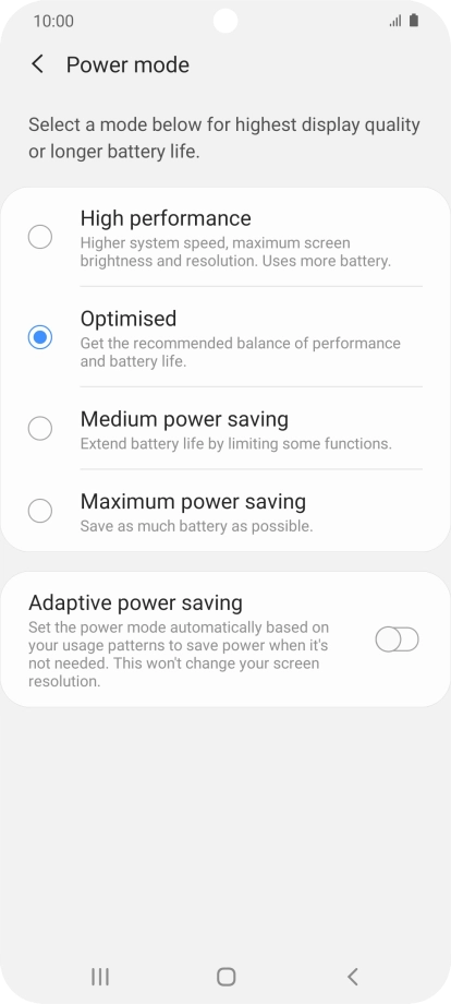 Press the required setting.