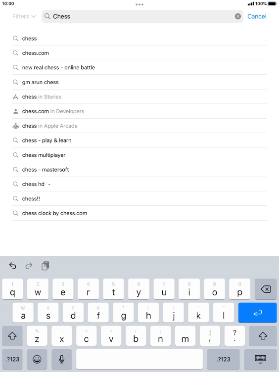 Key in the name or subject of the required app and press enter.