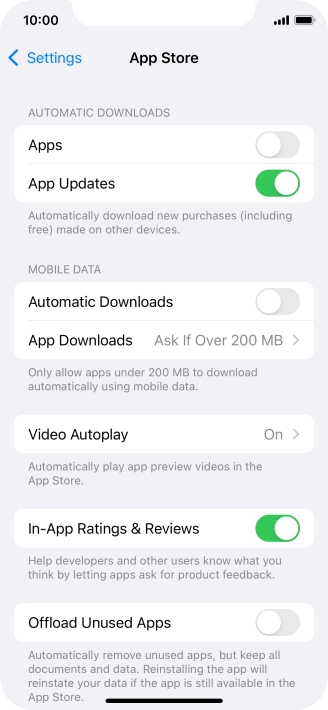 Press the indicators next to the required content types to turn the function on or off.
