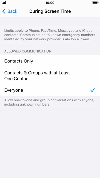 Press the required setting.