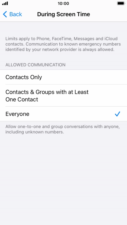 Press the required setting.