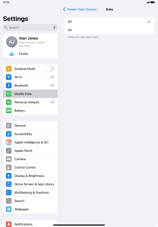 Press the required setting.