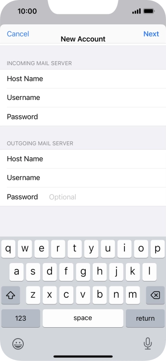 Press Password and key in the password for your email account. Please note that if you're using Vodafone's outgoing server, leave the password field empty.