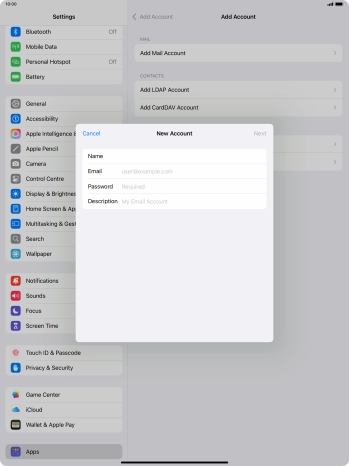Press Email and key in your email address.