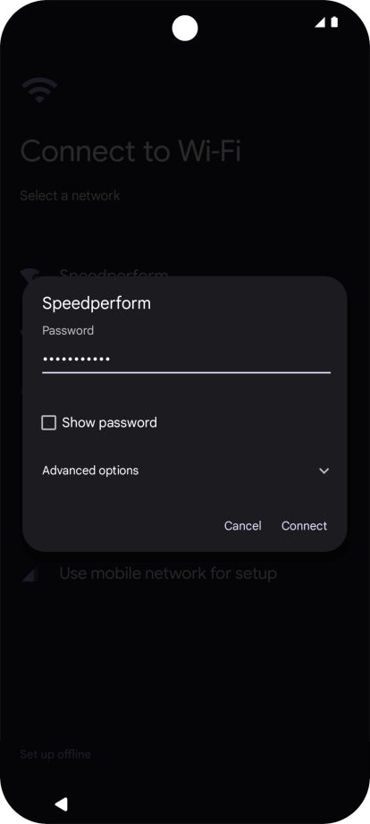 Key in the password for the Wi-Fi network and press Connect.