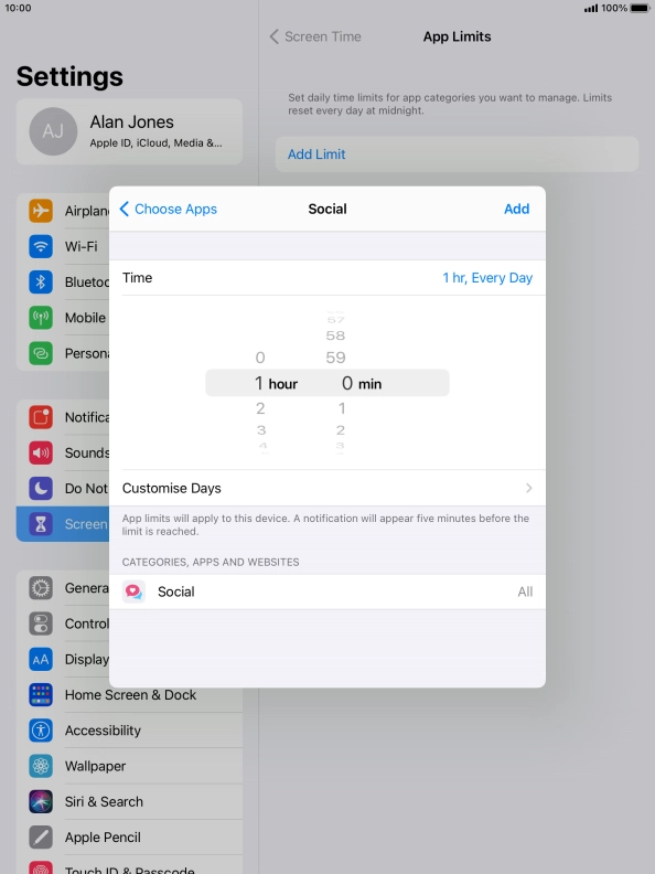 Press Customise Days.
