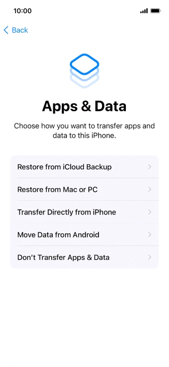 Press Don't Transfer Apps & Data and follow the instructions on the screen to finish the activation.