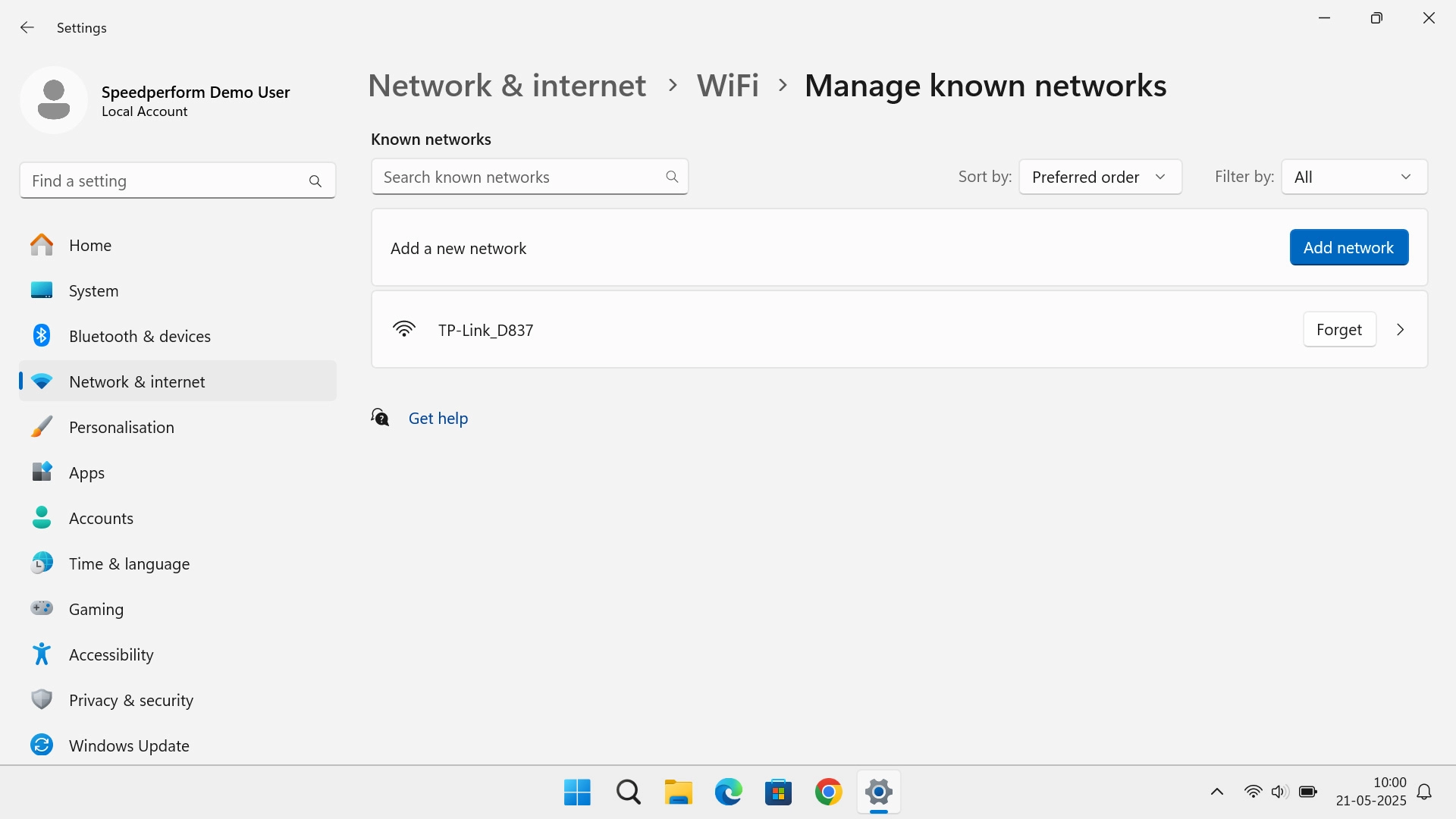 Click Forget next to the required Wi-Fi hotspot.