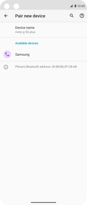 Press the required Bluetooth device and follow the instructions on the screen to pair the device with your phone.