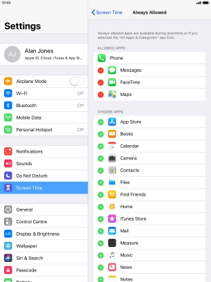 Press the add icon next to the required app to add it to the list of allowed apps during Downtime. Press the add icon next to the required app to add it to the list of allowed apps during Downtime.