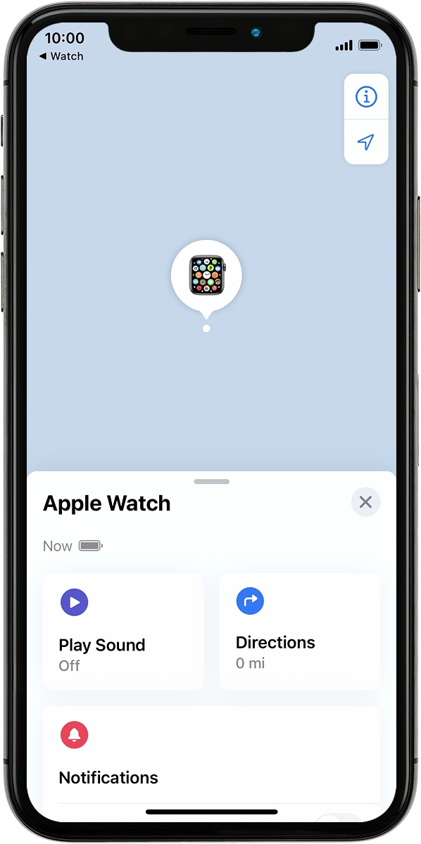 The latest position of your Apple Watch is displayed on the map.