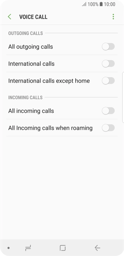Press the indicator next to the required barring type.