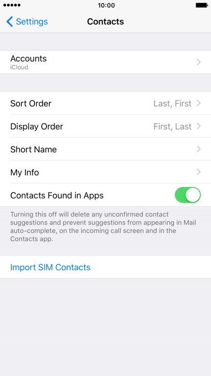 Press Import SIM Contacts.