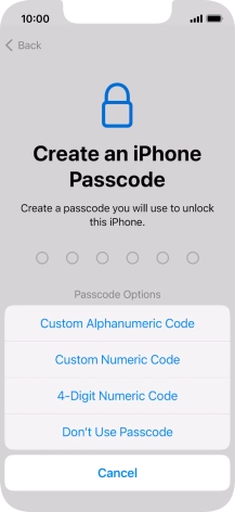 Follow the instructions on the screen to turn on use of phone lock code or press Don't Use Passcode.