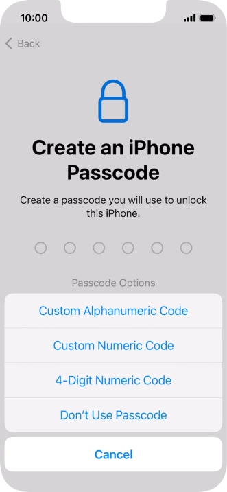 Follow the instructions on the screen to turn on use of phone lock code or press Don't Use Passcode.