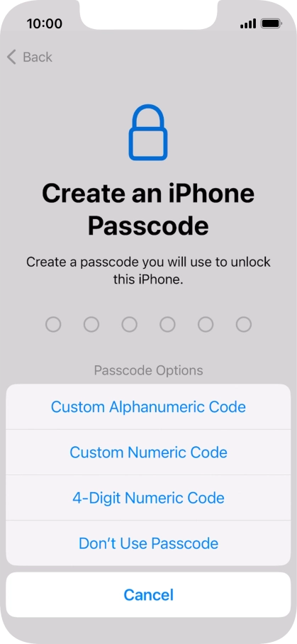 Follow the instructions on the screen to turn on use of phone lock code or press Don't Use Passcode.