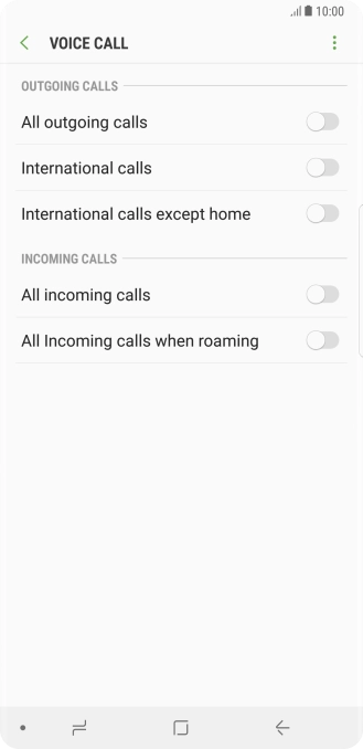Press the indicator next to the required barring type.