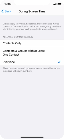 Press the required setting.