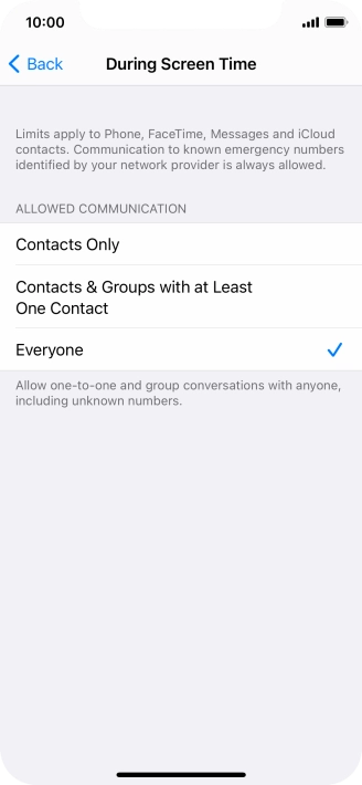 Press the required setting.