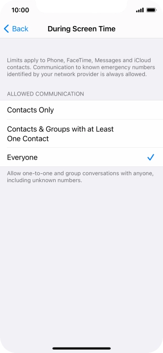 Press the required setting.