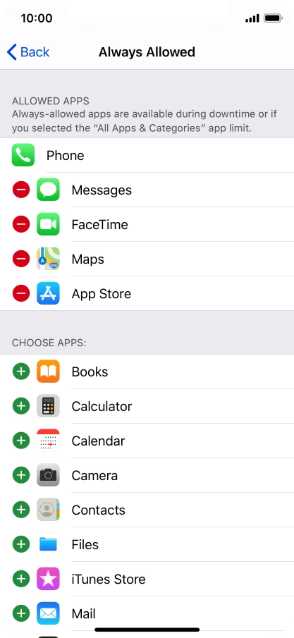 Press the remove icon next to the required app to remove it from the list of allowed apps during Downtime.