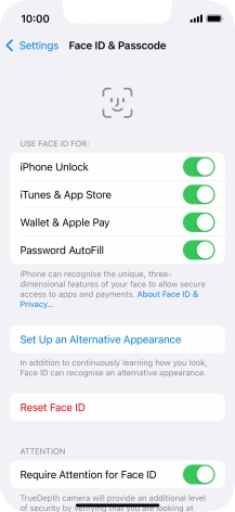 Press the indicators next to the required settings to turn them on or off.