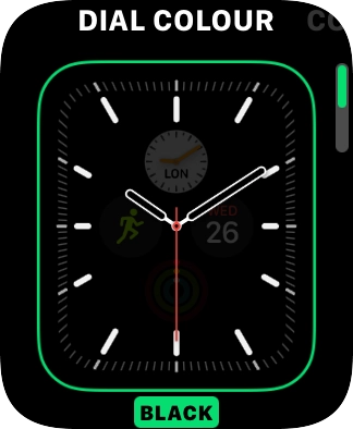 Turn the Digital Crown to change between the different designs. Turn the Digital Crown to change between the different designs.