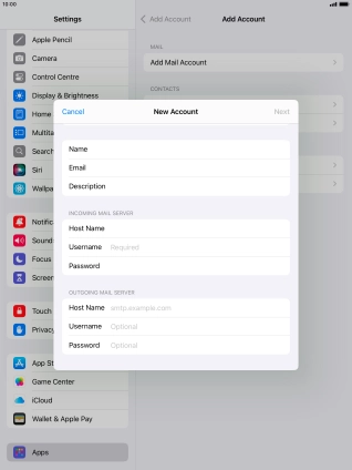 Press Username and key in the username for your email account.