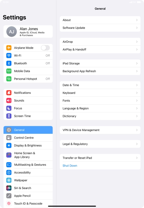 Press Transfer or Reset iPad.