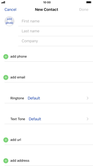 Press First name and key in the first name.