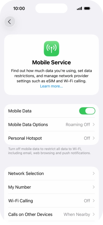 Press Mobile Data Options.