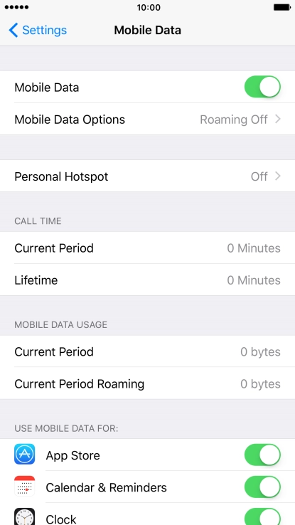 The total data usage is displayed below MOBILE DATA USAGE.