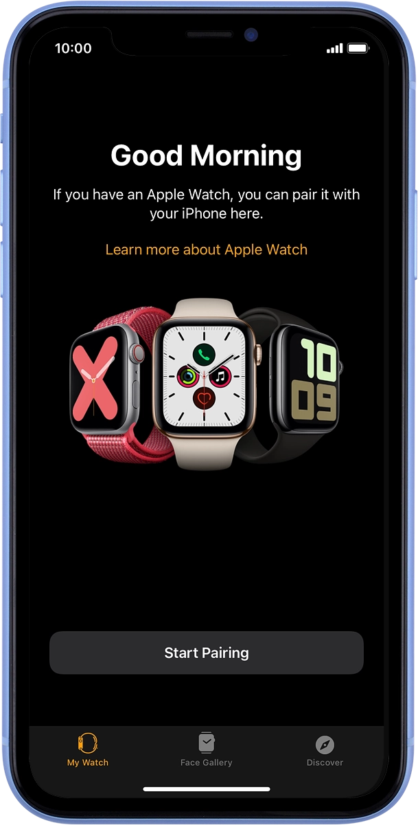 On your phone: Press Start Pairing and follow the instructions on your phone to place the watch face in the middle of your phone's camera viewfinder.