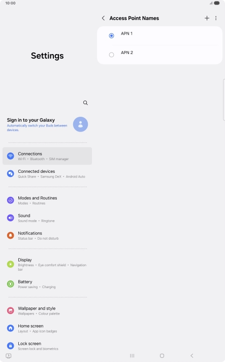 Press the field next to the data connection to activate it.