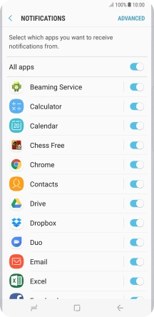 Press the indicator next to the required app to turn the function on or off.