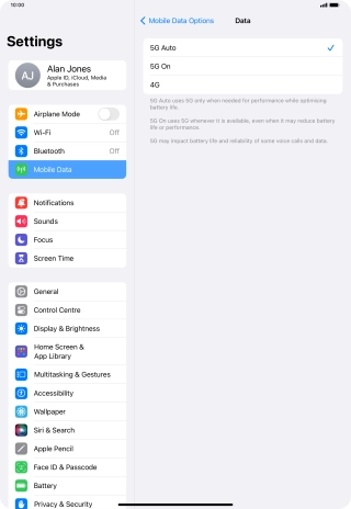To turn on automatic switch between 5G and 4G, press 5G Auto.
