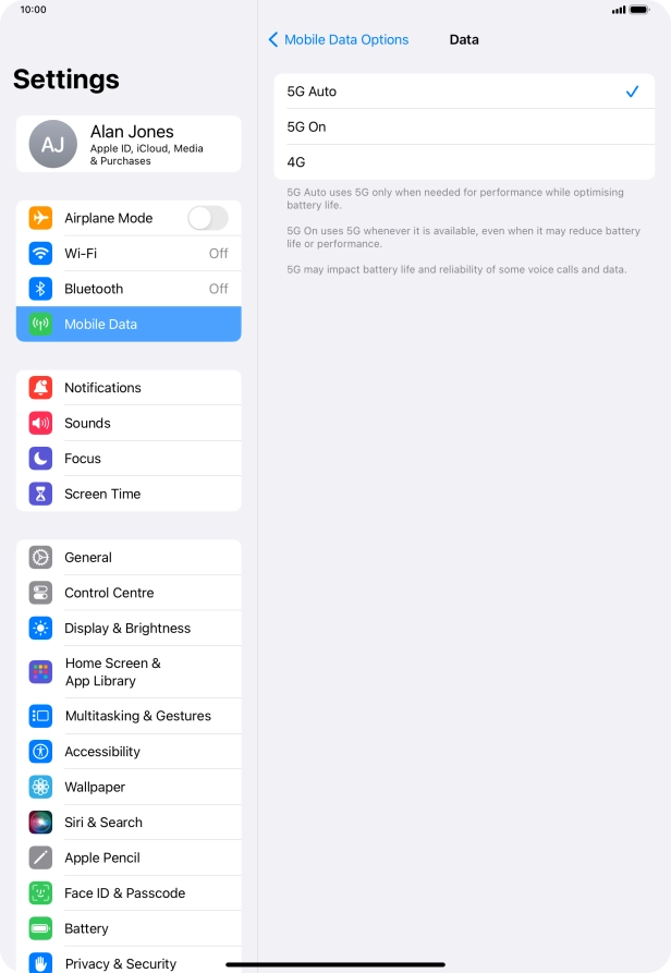 To turn on automatic switch between 5G and 4G, press 5G Auto.