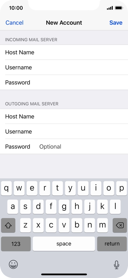 Press Password and key in the password for your email account. Please note that if you're using Vodafone's outgoing server, leave the password field empty.