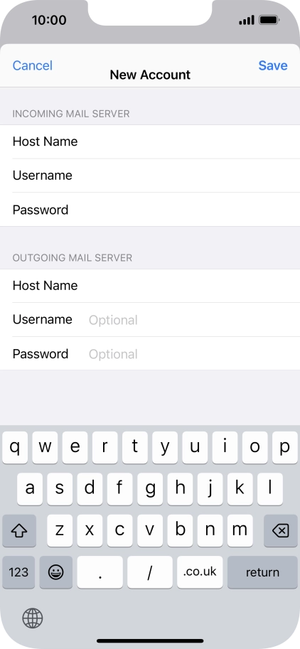 Press Username and key in the username for your email account. Please note that if you're using Vodafone's outgoing server, leave the username field empty.