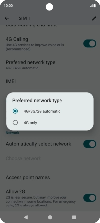Press the required network mode.
