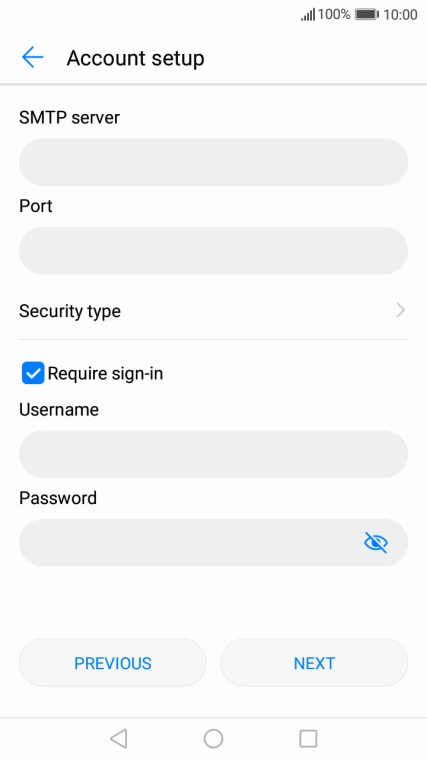 Press Require sign-in to turn the function on or off. Please note that if you're using Vodafone's outgoing server, turn off SMTP authentication and leave the username and password fields empty.