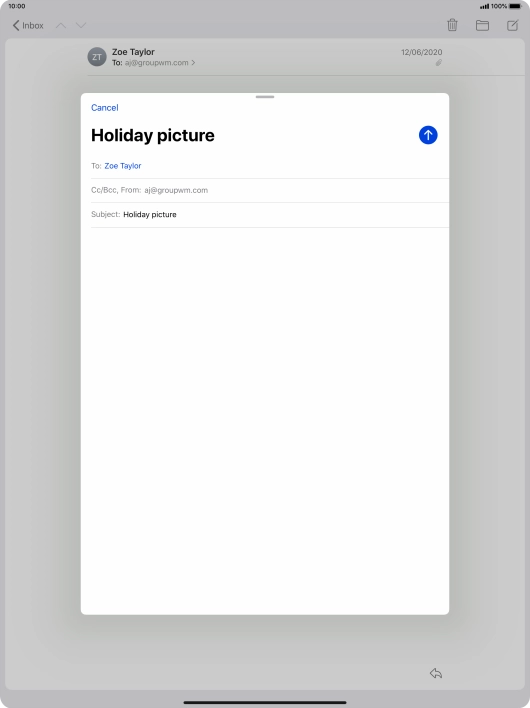 Press the text input field and write the text for your email message.